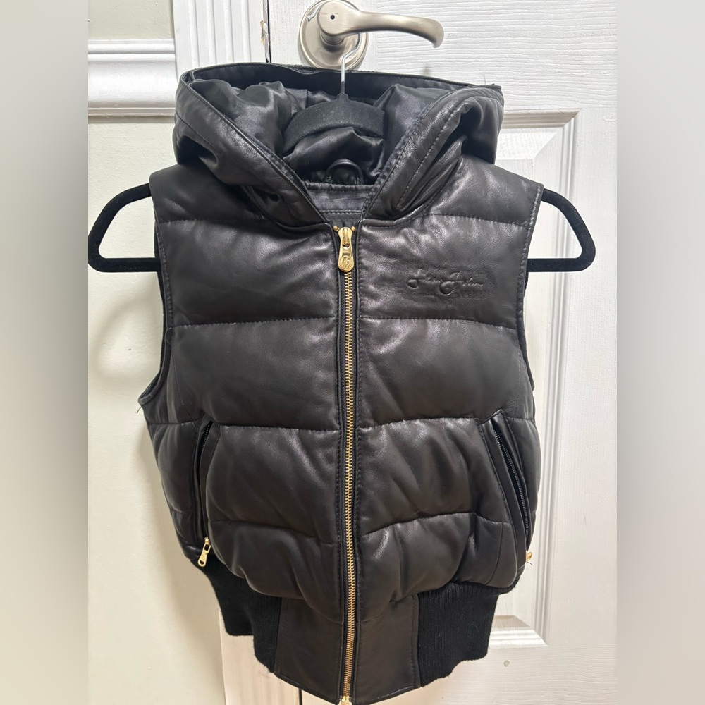 Sean John Black Puffer Vest with Gold Accents